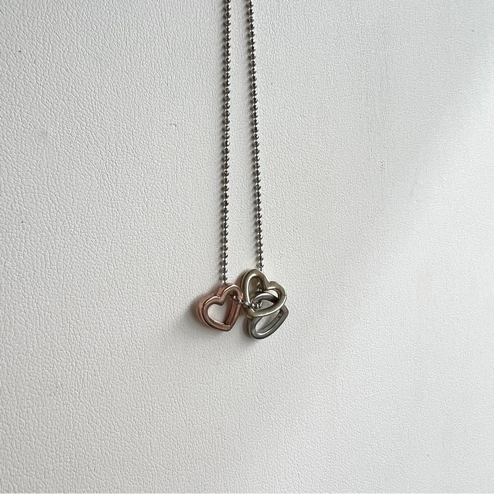 Tri Color Triple Heart Necklace 3 Open Hearts